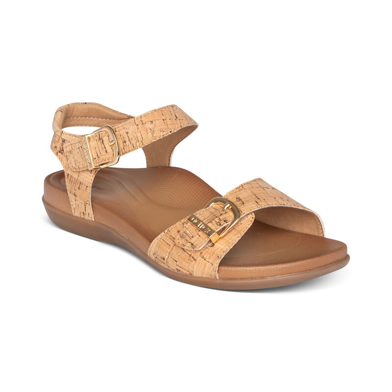 Aetrex Womens Carrie Adjustable Quarter Strap Sandals Cork - 3dazzG63x